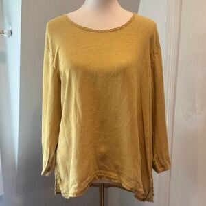 FLAX Mustard Yellow Linen Tunic Top Essential | Size M